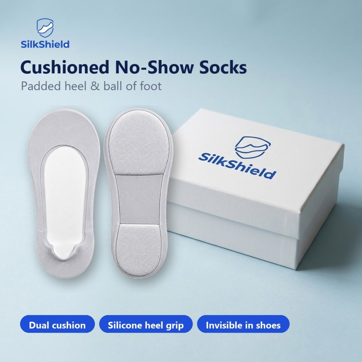 SilkShield™ Cushioned No-Show Socks — Padded Heel & Ball of Foot
