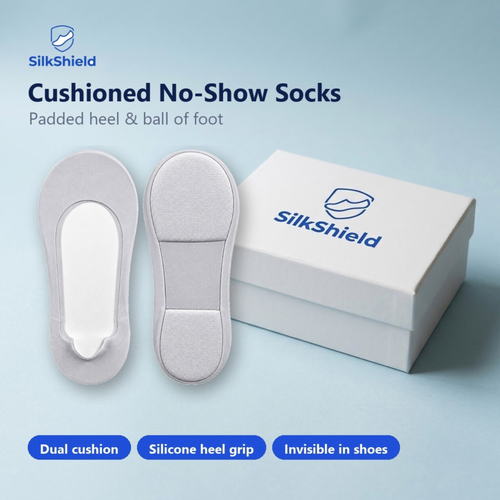 SilkShield™ Cushioned No-Show Socks — Padded Heel & Ball of Foot
