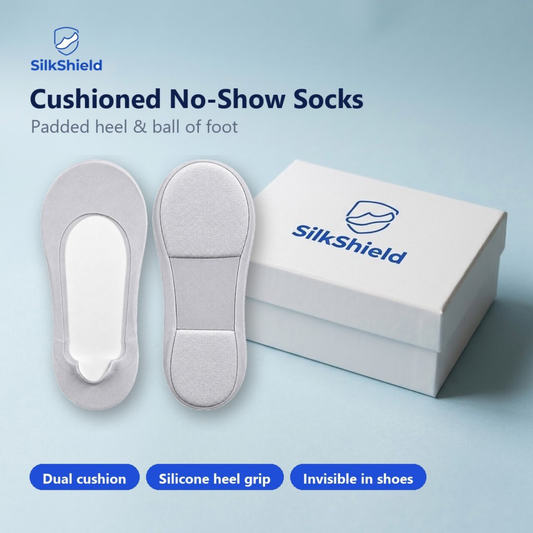 SilkShield™ Cushioned No-Show Socks — Padded Heel & Ball of Foot