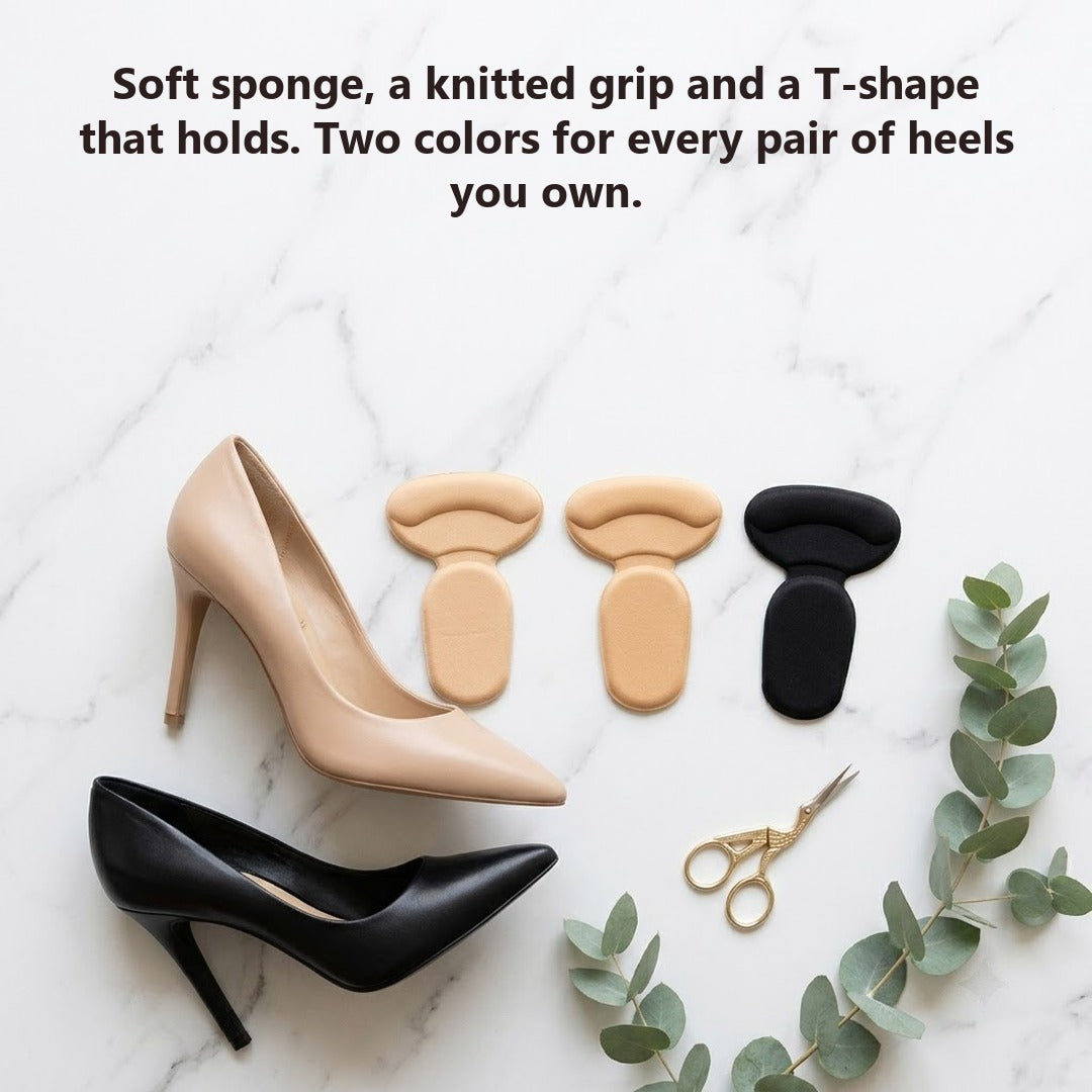SilkShield™ Heel Grip Pads – Soft T-Shape Cushions for Heels That Slip or Rub