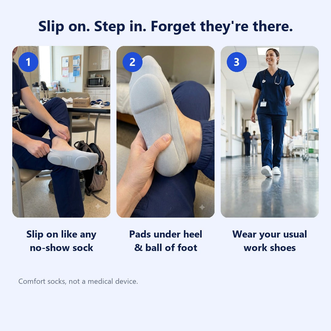 SilkShield™ Cushioned No-Show Socks — Padded Heel & Ball of Foot