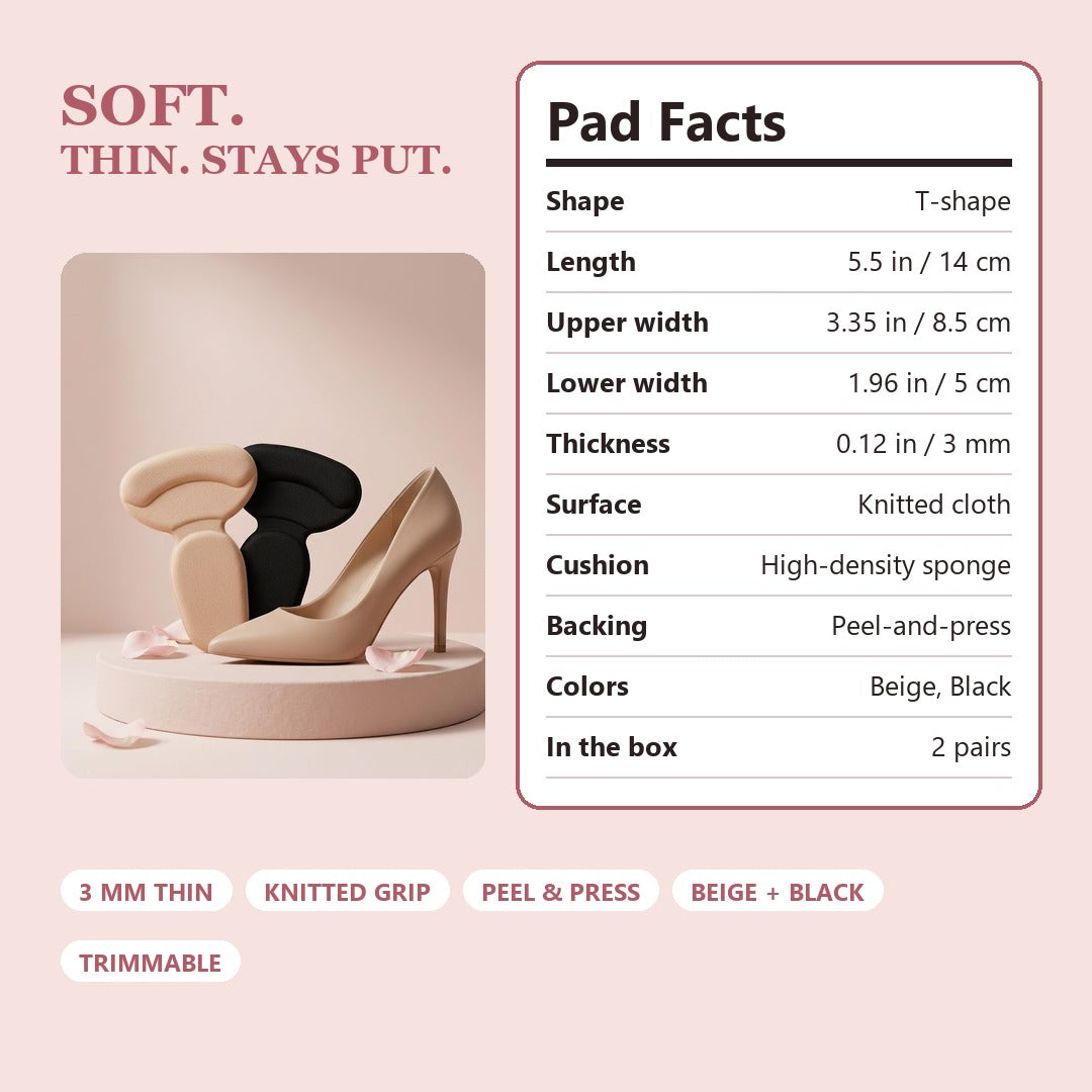 SilkShield™ Heel Grip Pads – Soft T-Shape Cushions for Heels That Slip or Rub